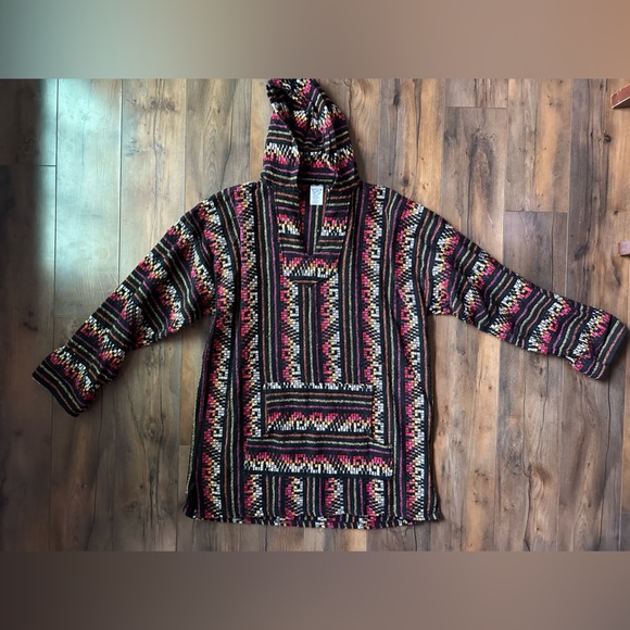Vintage Baja Hoodie XL Mexican Drug Rug Festival Boho Surf Pullover - Picture 2 of 6